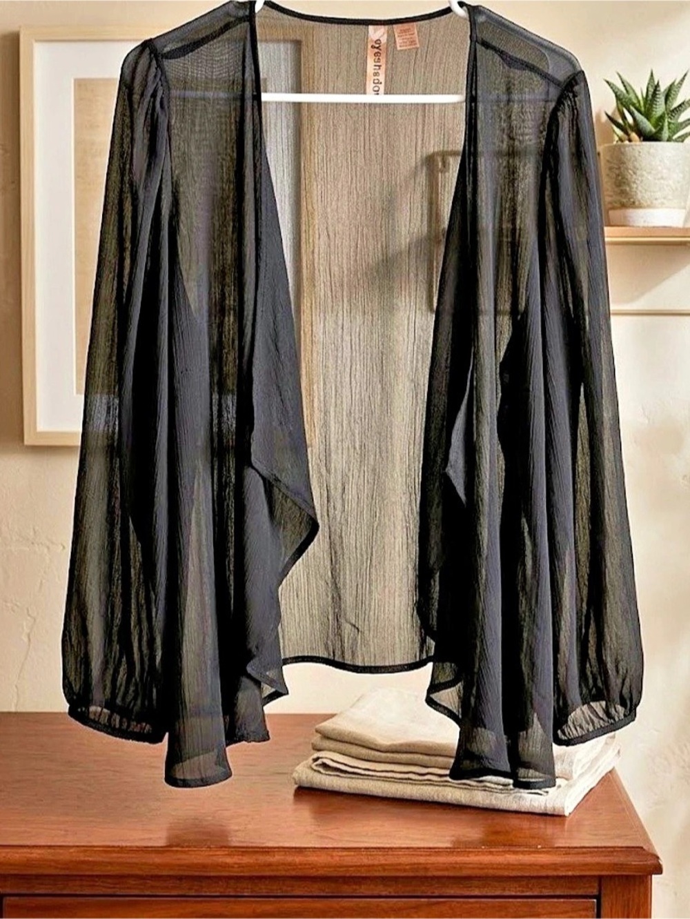 Sheer Black Open Front Cover-Up XXL
